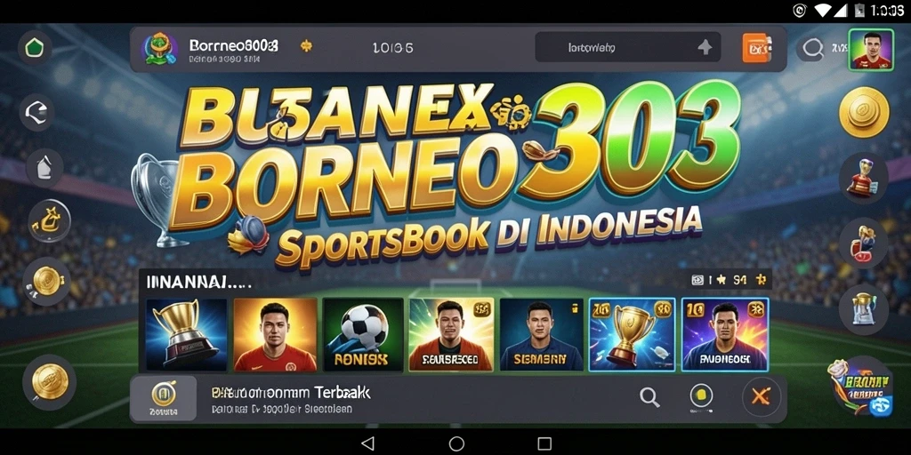 Tampilan screenshot utama aplikasi BORNEO303 yang menunjukkan fitur sportsbook.