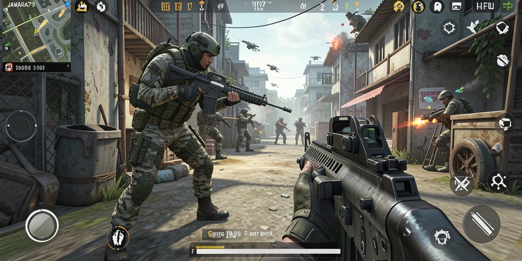 Screenshot JAWARA79 menampilkan aksi pertarungan seru dalam FPS.