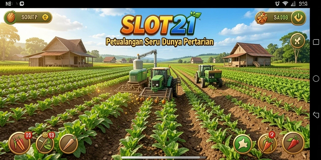 Screenshot gameplay menunjukkan keindahan ladang yang subur dan hewan ternak.